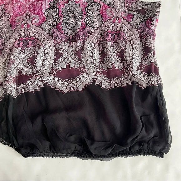 New Cache One Shoulder 100% Silk Embellished Top Paisley Print Size Small Beaded - Picture 15 of 16